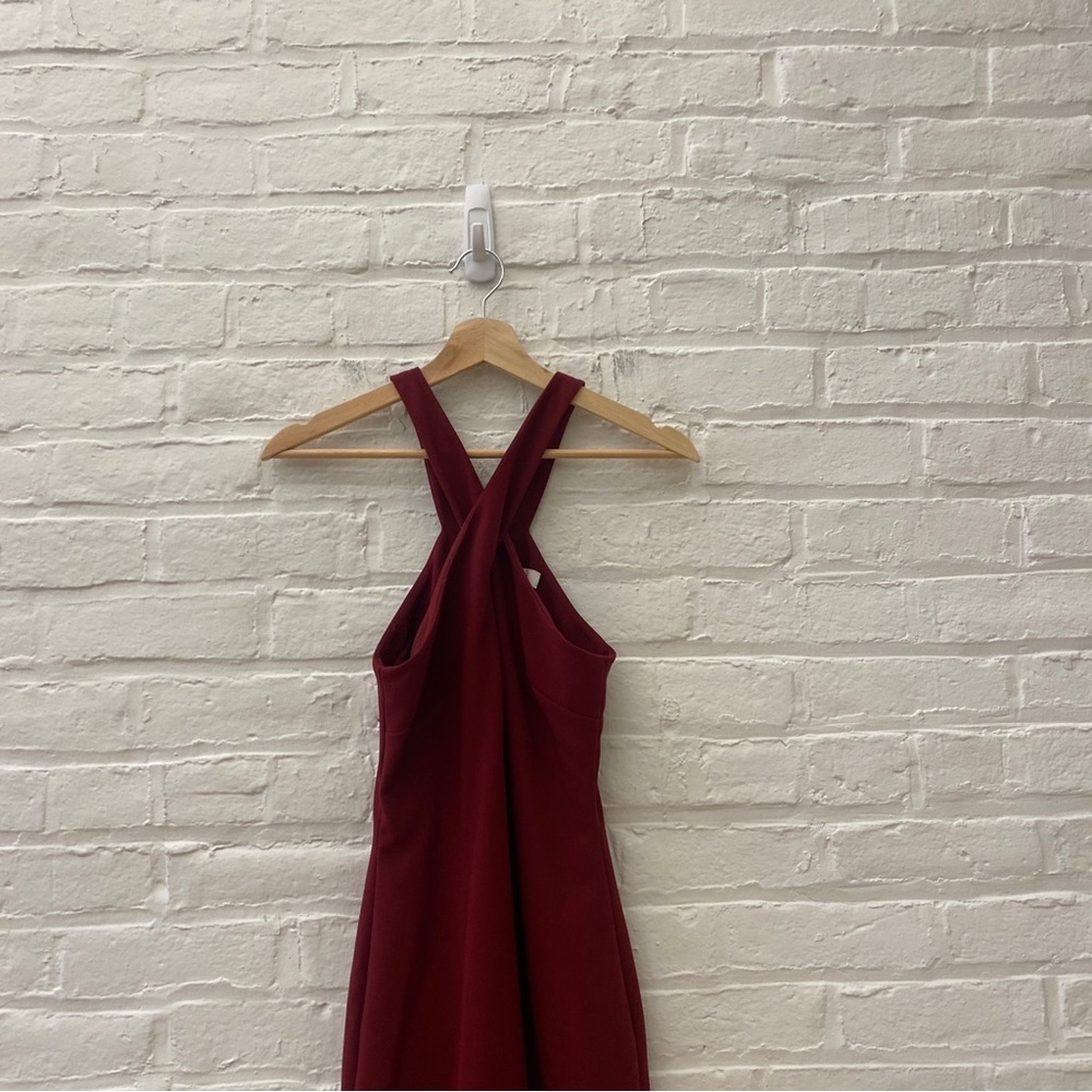Likely || Willa Crossover Halter Mermaid Gown Burgundy Red 4 - Picture 3 of 8